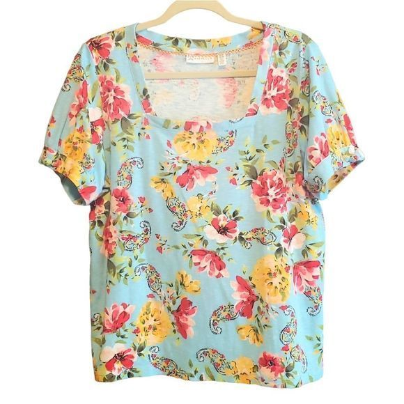 Rafaella Women's Floral Cotton Square Neck Top Size‎ XLarge - Picture 1 of 4